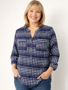 Notations Navy and White Polka Dot Blouse